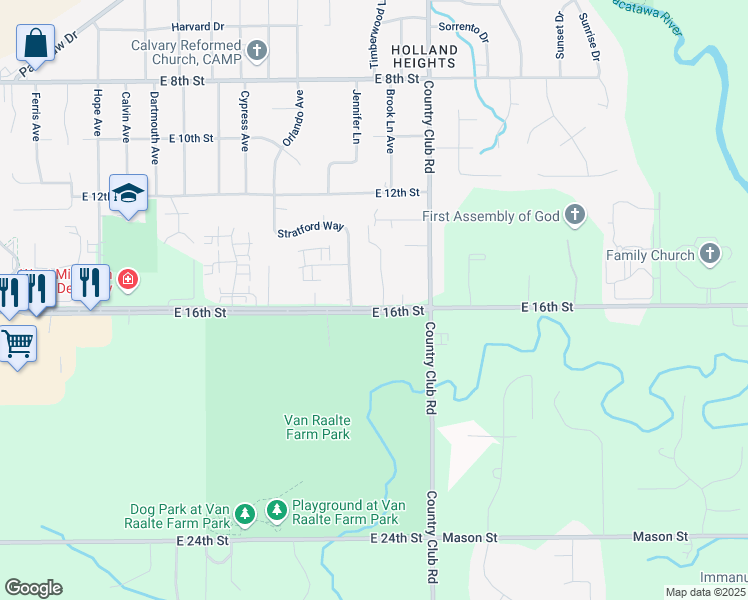 map of restaurants, bars, coffee shops, grocery stores, and more near 379 Oxford Court in Holland
