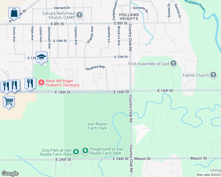 map of restaurants, bars, coffee shops, grocery stores, and more near 491 Stratford Way in Holland