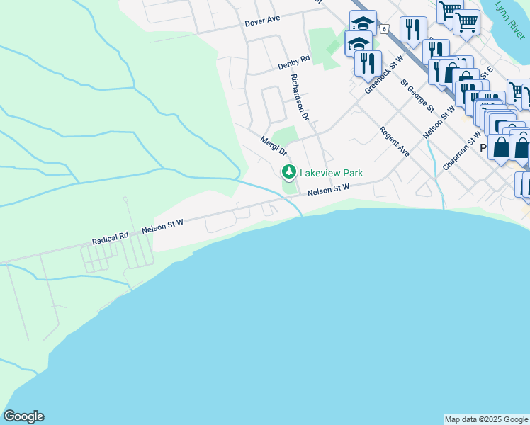 map of restaurants, bars, coffee shops, grocery stores, and more near in Port Dover