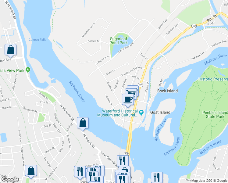 map of restaurants, bars, coffee shops, grocery stores, and more near 7 3rd Avenue in Waterford