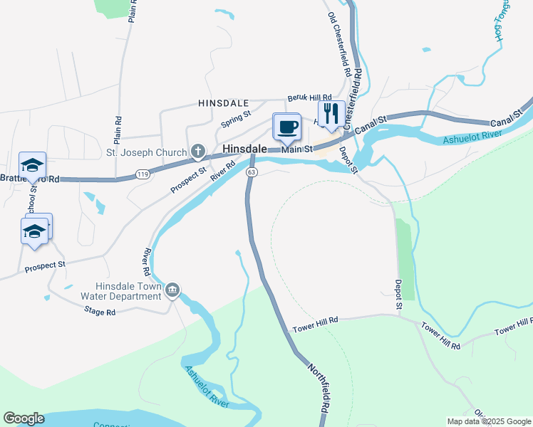 map of restaurants, bars, coffee shops, grocery stores, and more near 45 Northfield Road in Hinsdale