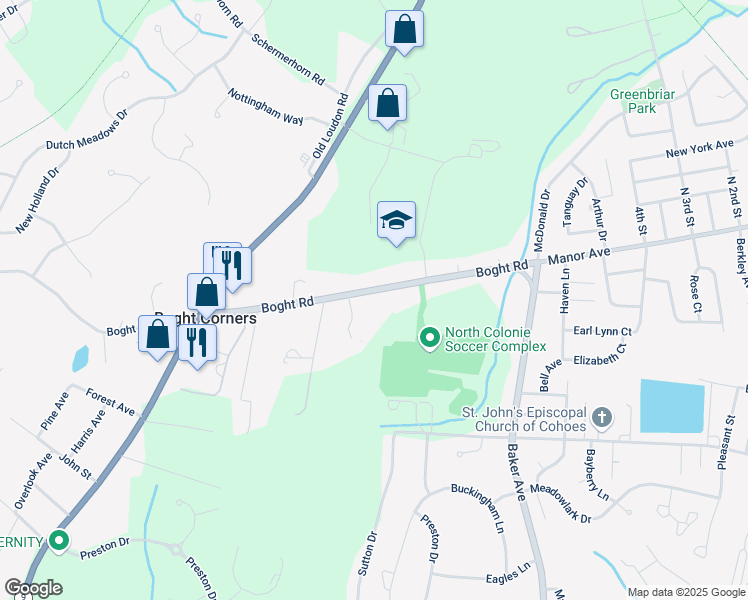 map of restaurants, bars, coffee shops, grocery stores, and more near 554 Boght Road in Cohoes