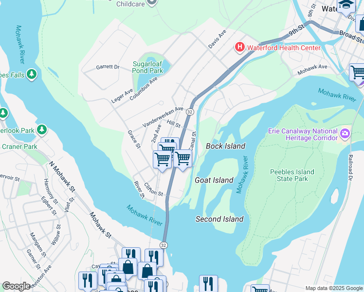 map of restaurants, bars, coffee shops, grocery stores, and more near 51 Saratoga Avenue in Waterford