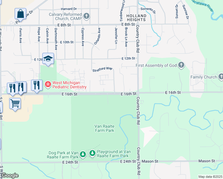 map of restaurants, bars, coffee shops, grocery stores, and more near 491 Stratford Way in Holland