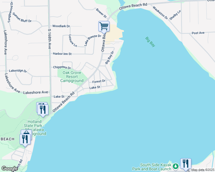 map of restaurants, bars, coffee shops, grocery stores, and more near 406 Beech Street in Holland