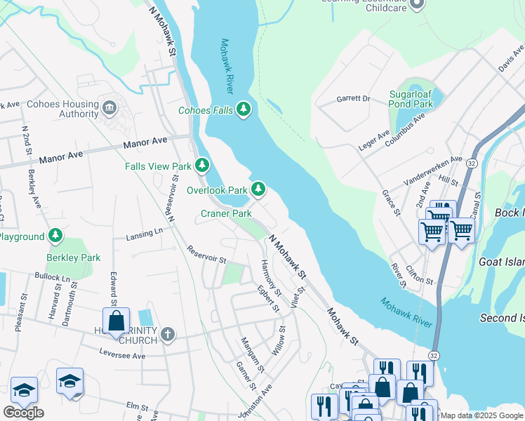 map of restaurants, bars, coffee shops, grocery stores, and more near 16 Cataract Street in Cohoes