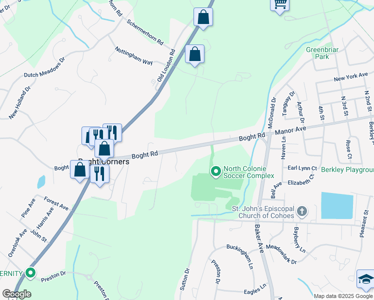 map of restaurants, bars, coffee shops, grocery stores, and more near 554 Boght Road in Cohoes