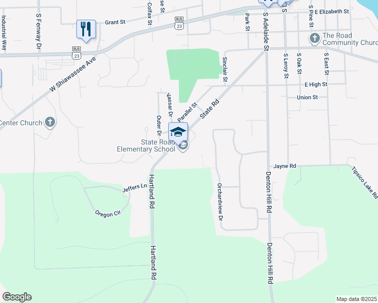 map of restaurants, bars, coffee shops, grocery stores, and more near 1161 State Road in Fenton