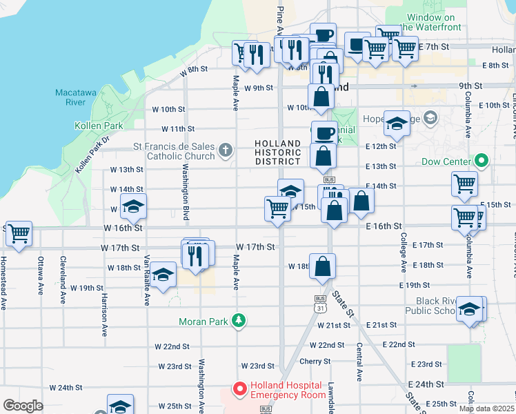 map of restaurants, bars, coffee shops, grocery stores, and more near 136 West 14th Street in Holland