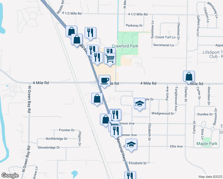 map of restaurants, bars, coffee shops, grocery stores, and more near 4930 Chester Lane in Racine