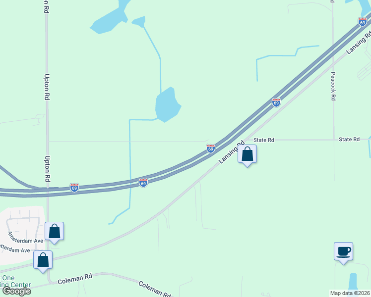 map of restaurants, bars, coffee shops, grocery stores, and more near 8821 State Road in East Lansing