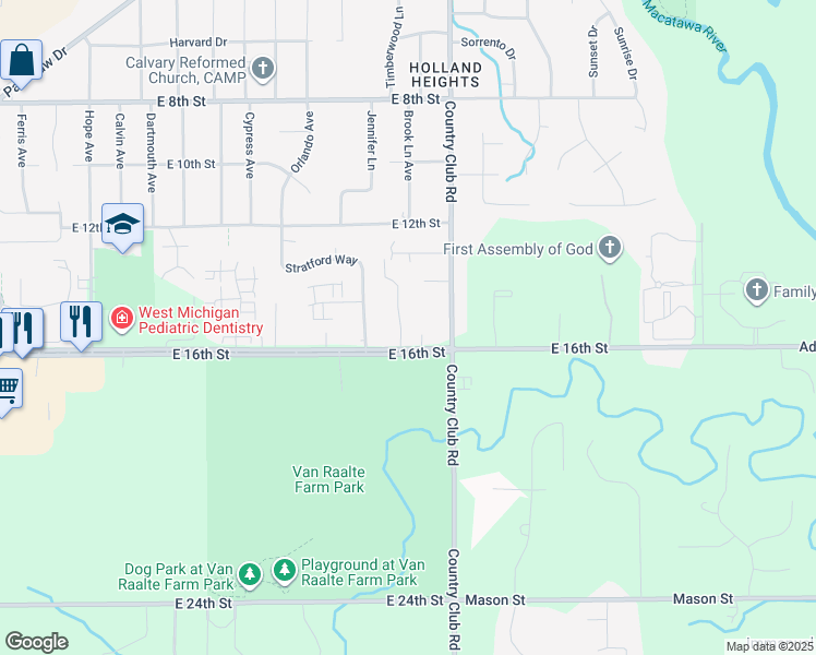 map of restaurants, bars, coffee shops, grocery stores, and more near 369 Oxford Court in Holland