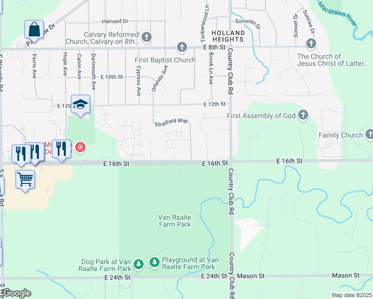 map of restaurants, bars, coffee shops, grocery stores, and more near 467 Stratford Way in Holland