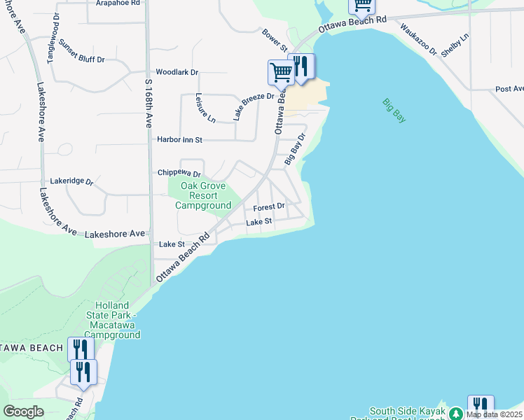 map of restaurants, bars, coffee shops, grocery stores, and more near 1950 Forest Drive in Holland