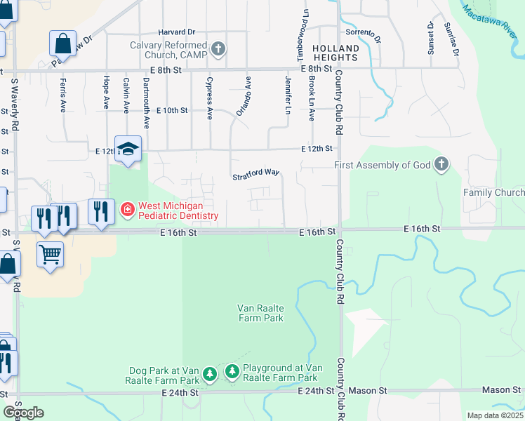 map of restaurants, bars, coffee shops, grocery stores, and more near 1048 Abbey Court in Holland