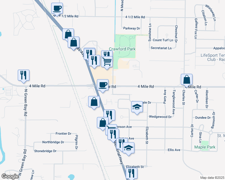map of restaurants, bars, coffee shops, grocery stores, and more near 4940 Chester Lane in Racine