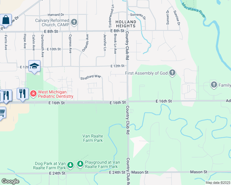 map of restaurants, bars, coffee shops, grocery stores, and more near 357 Oxford Court in Holland