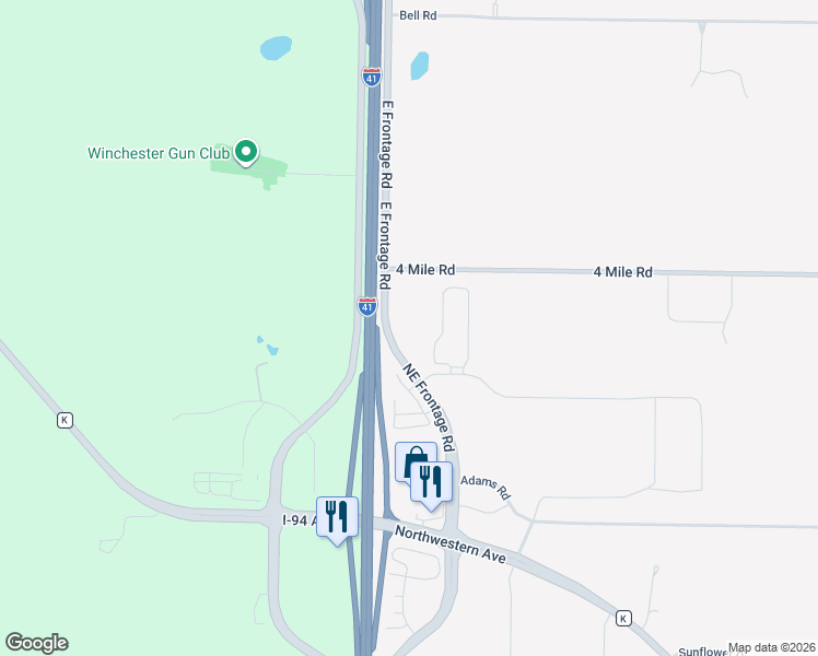 map of restaurants, bars, coffee shops, grocery stores, and more near East Frontage Road in Caledonia