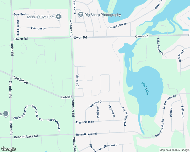 map of restaurants, bars, coffee shops, grocery stores, and more near 16437 Cottage Court in Fenton
