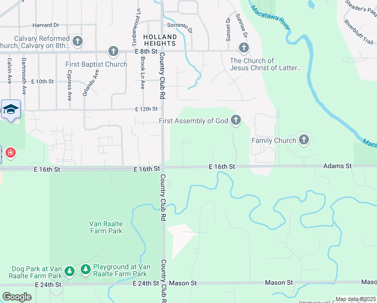 map of restaurants, bars, coffee shops, grocery stores, and more near 1221 East 16th Street in Holland