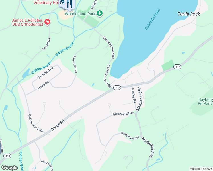map of restaurants, bars, coffee shops, grocery stores, and more near 50 Cobbetts Pond Road in Windham