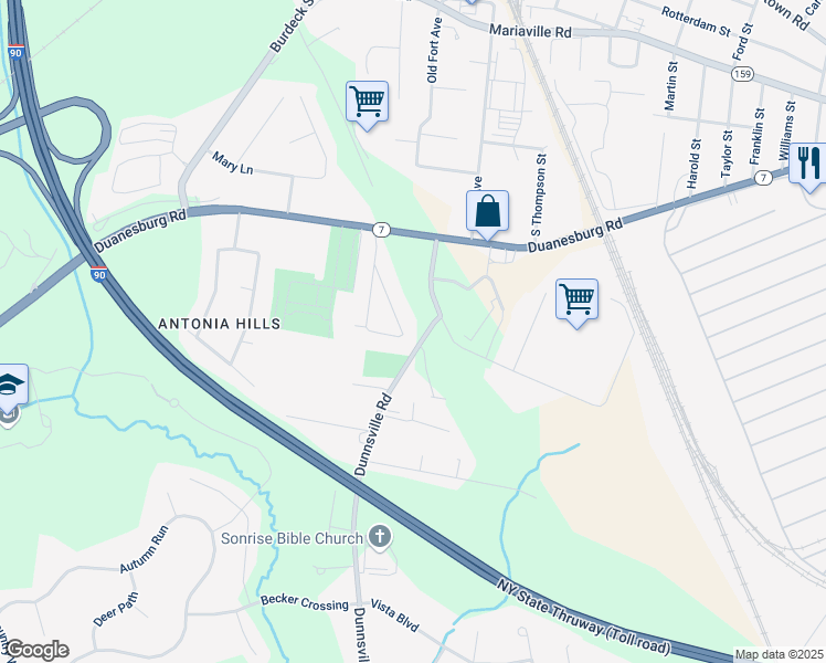 map of restaurants, bars, coffee shops, grocery stores, and more near 189 Dolan Drive in Schenectady