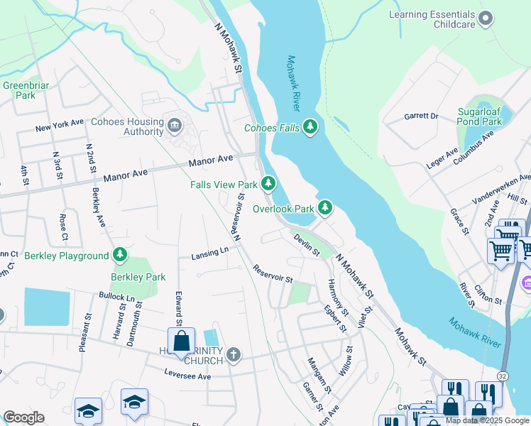 map of restaurants, bars, coffee shops, grocery stores, and more near 244 N Mohawk St in Cohoes