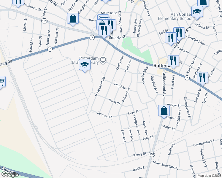 map of restaurants, bars, coffee shops, grocery stores, and more near 1211 Trinity Avenue in Rotterdam