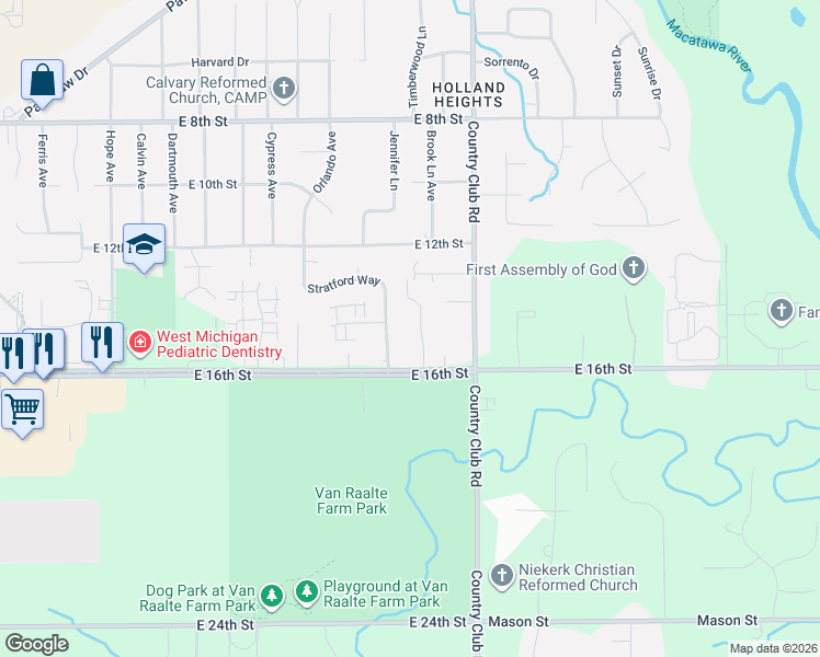 map of restaurants, bars, coffee shops, grocery stores, and more near 467 Stratford Way in Holland
