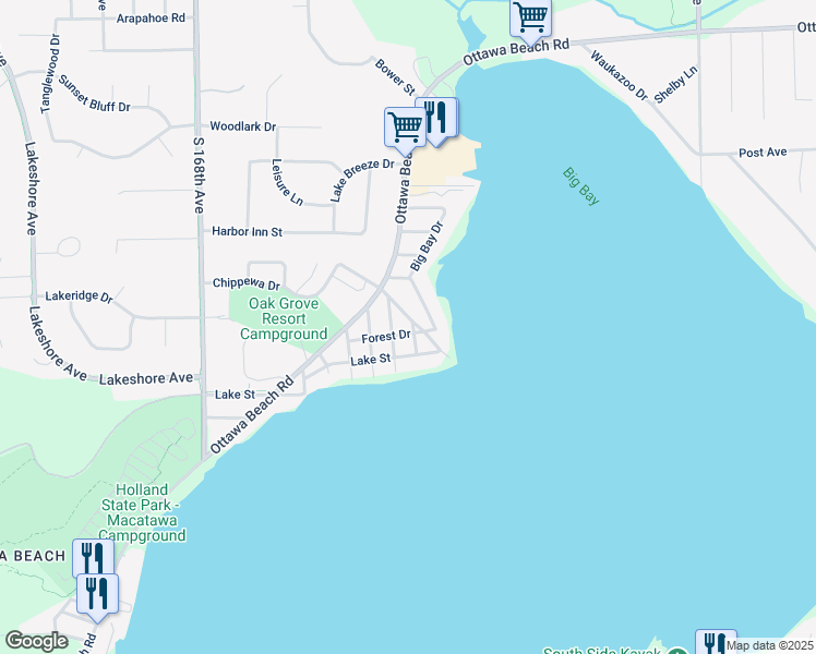 map of restaurants, bars, coffee shops, grocery stores, and more near 406 Beech Street in Holland