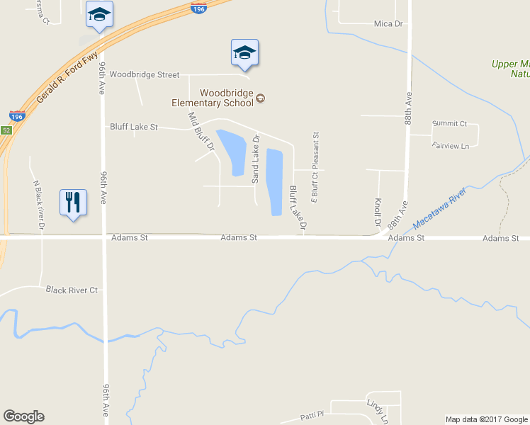 map of restaurants, bars, coffee shops, grocery stores, and more near 872 Sand Lake Drive in Zeeland