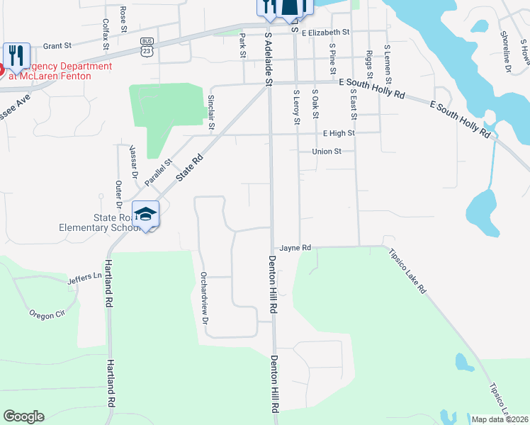 map of restaurants, bars, coffee shops, grocery stores, and more near 1013 Long Street in Fenton