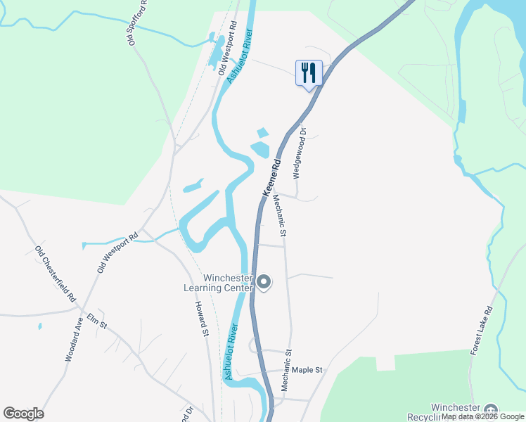 map of restaurants, bars, coffee shops, grocery stores, and more near 161 Keene Road in Winchester