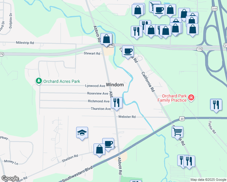 map of restaurants, bars, coffee shops, grocery stores, and more near 3649 Abbott Rd in Orchard Park