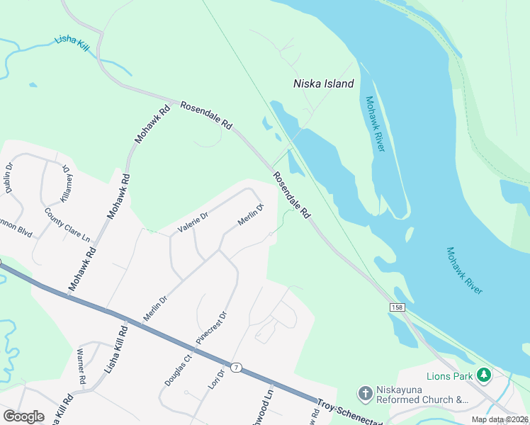 map of restaurants, bars, coffee shops, grocery stores, and more near 1096 Merlin Drive in Schenectady County