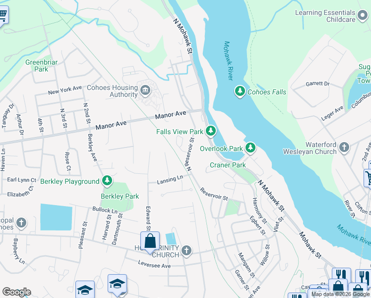 map of restaurants, bars, coffee shops, grocery stores, and more near 45 N Reservoir St in Cohoes