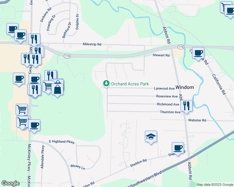 map of restaurants, bars, coffee shops, grocery stores, and more near 4950 Roseview Avenue in Buffalo