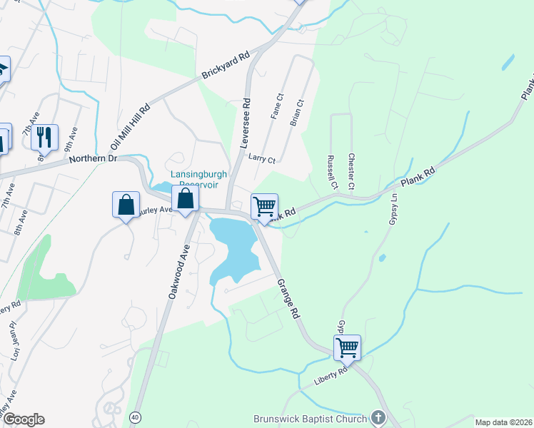 map of restaurants, bars, coffee shops, grocery stores, and more near 15 Plank Road in Troy