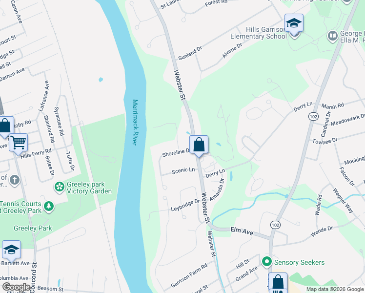 map of restaurants, bars, coffee shops, grocery stores, and more near 5 Shoreline Drive in Hudson