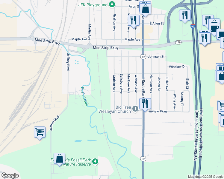 map of restaurants, bars, coffee shops, grocery stores, and more near 3674 Grafton Avenue in Buffalo