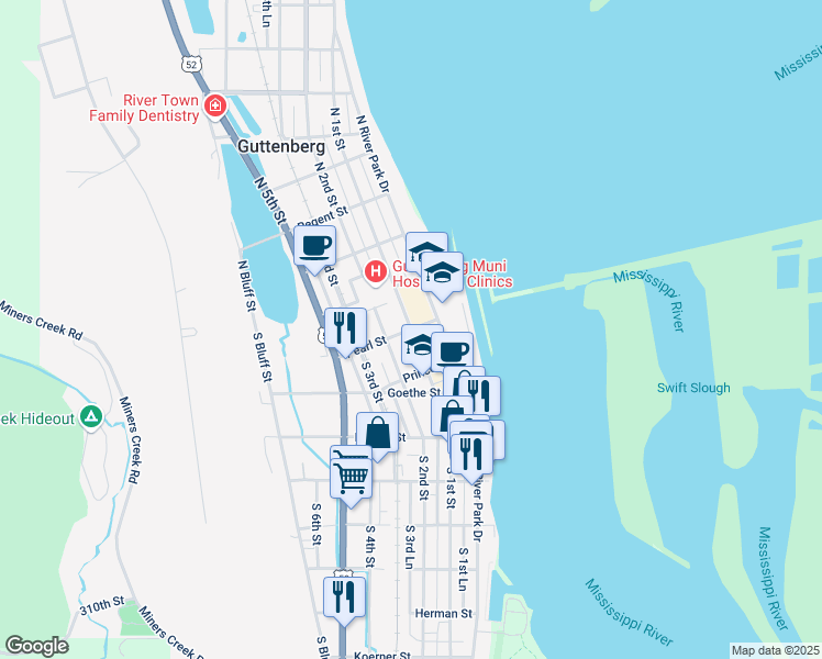 map of restaurants, bars, coffee shops, grocery stores, and more near 100 Pearl Street in Guttenberg