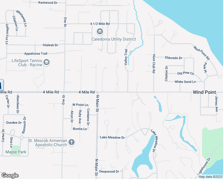 map of restaurants, bars, coffee shops, grocery stores, and more near 242 4 Mile Road in Racine