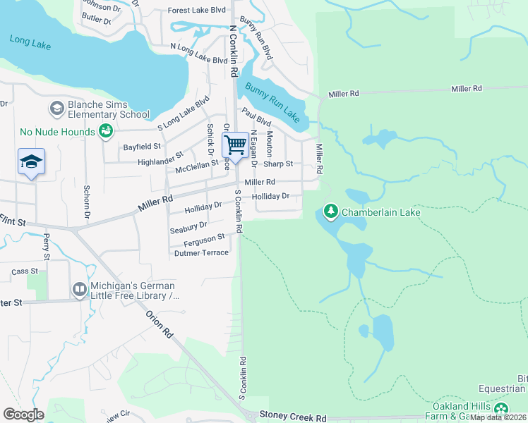 map of restaurants, bars, coffee shops, grocery stores, and more near 1352 Harding Avenue in Orion charter Township