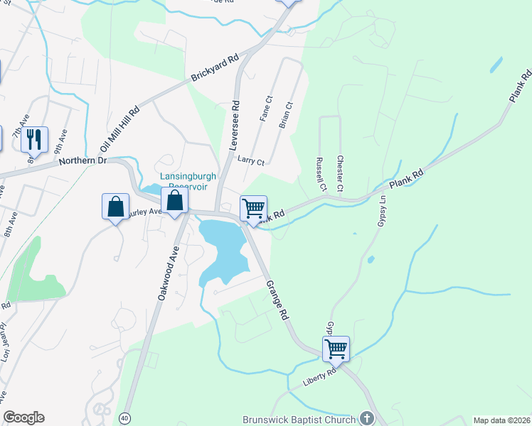 map of restaurants, bars, coffee shops, grocery stores, and more near 15 Plank Road in Troy