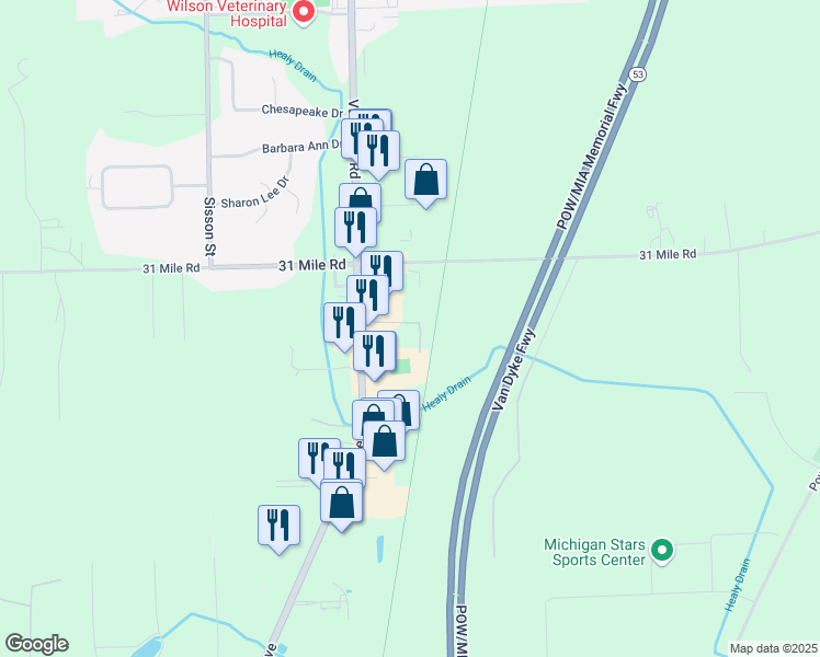 map of restaurants, bars, coffee shops, grocery stores, and more near 66692 Van Dyke in Washington