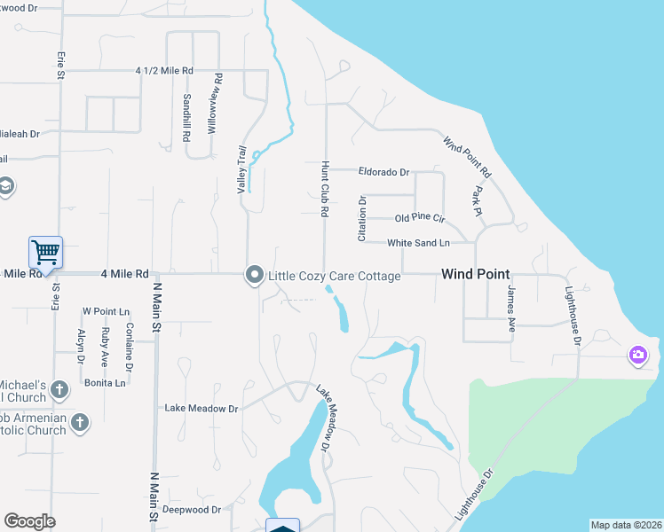 map of restaurants, bars, coffee shops, grocery stores, and more near 30 East 4 Mile Road in Wind Point