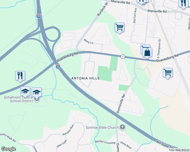 map of restaurants, bars, coffee shops, grocery stores, and more near 1033 Saint Lucille Drive in Schenectady