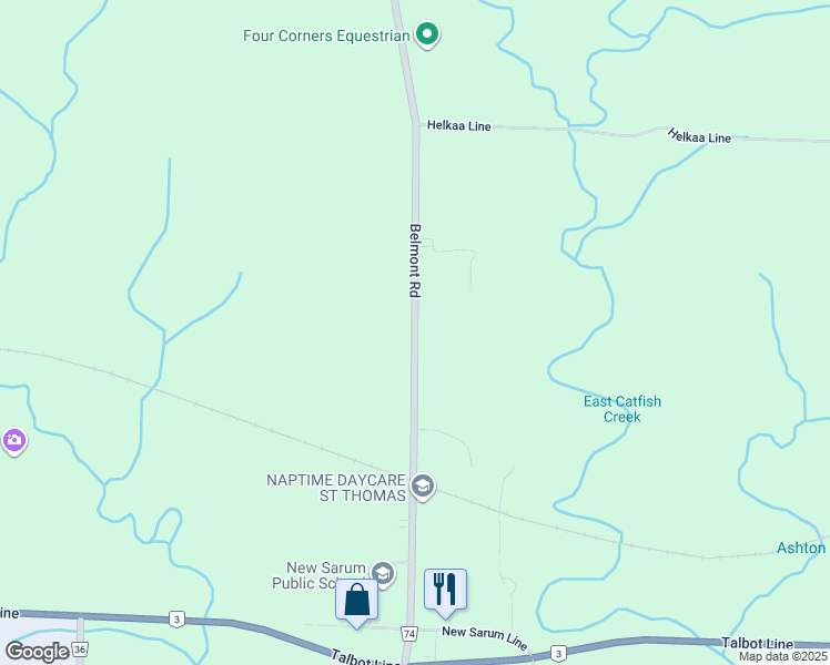 map of restaurants, bars, coffee shops, grocery stores, and more near 9780 Belmont Road in St. Thomas