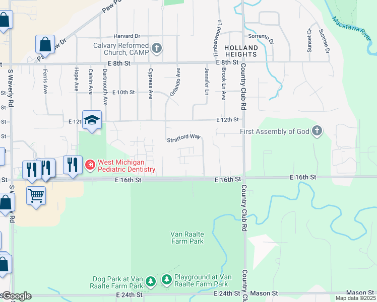 map of restaurants, bars, coffee shops, grocery stores, and more near 1048 Abbey Court in Holland