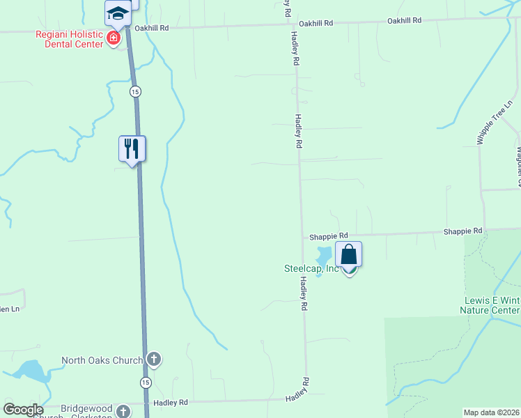 map of restaurants, bars, coffee shops, grocery stores, and more near 9991 Hadley Road in Clarkston